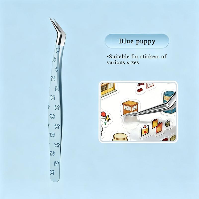 Stainless Steel Curved Stickers Tweezers High Precision Cartoon Lashes Extension Tweezer Anti-Static Eyelash Curler