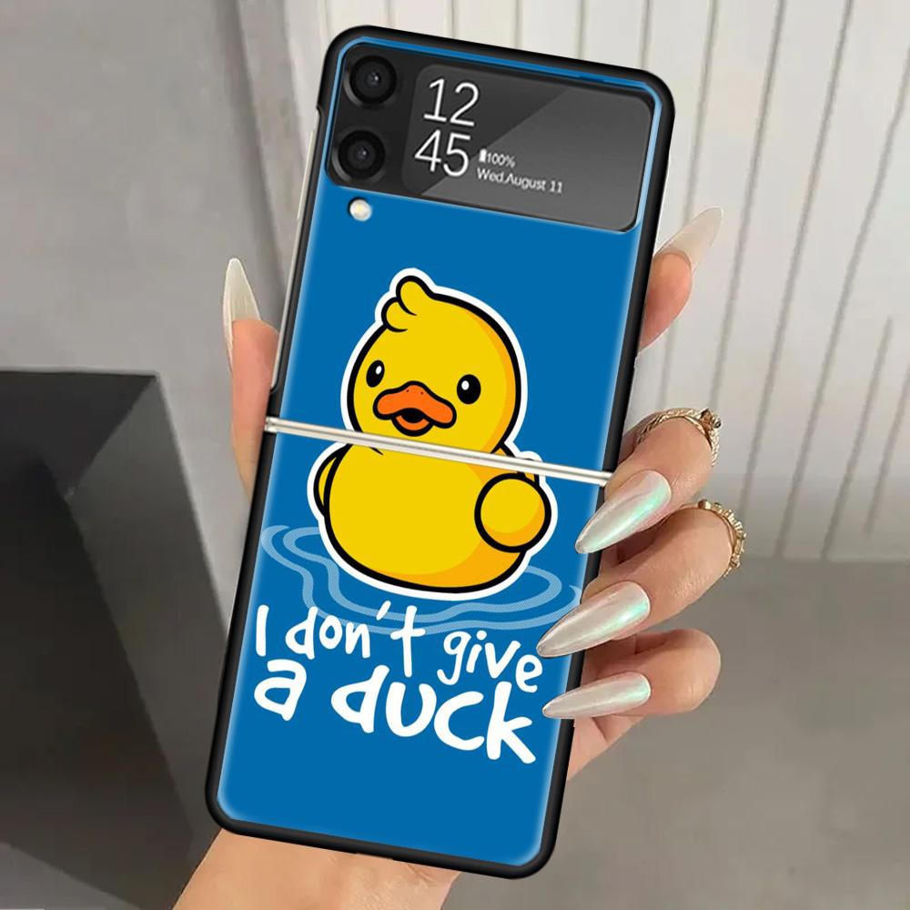 Funny Cute Yellow Duck You Hard PC Phone Case For Samsung Galaxy Z Flip 7 6 5 4 3 Black ZFlip7 ZFlip6 Flip5 Flip4 Flip3 5G Print