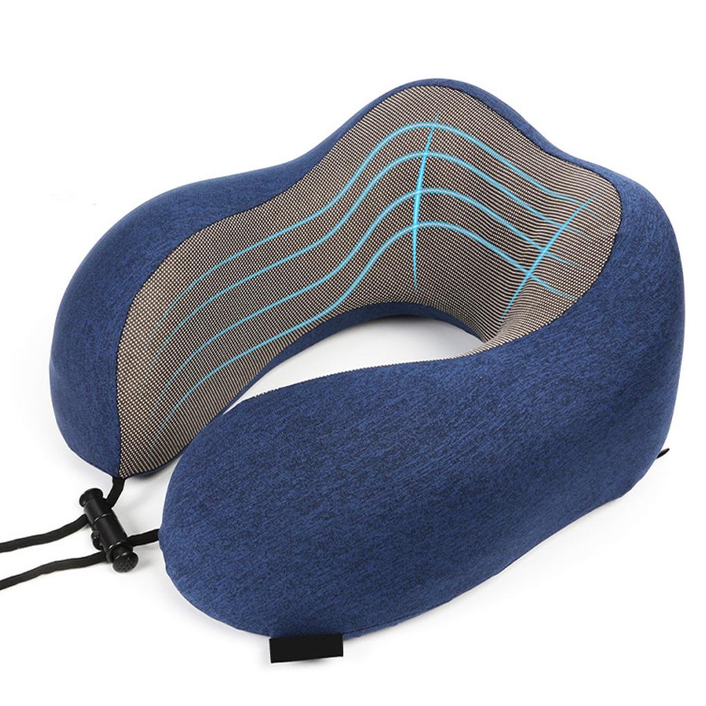 U-förmiges Nackenkissen Kationisches Gewebe Nackenschutz Memory-Schaum Reisekissen für Reise Auto Zuhause Blau Einzeln Nacken