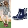 Water shoes fashionable elastic middle heel short tube glossy thickened warm liner wear-resistant non-slip rain shoes