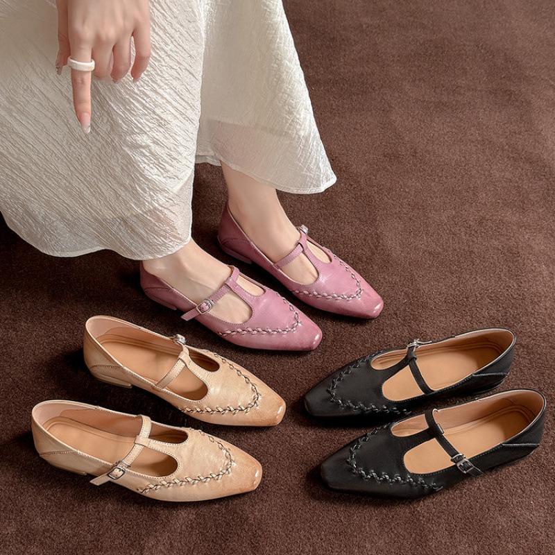 Comfortable and soft leather shoes Four Seasons Cowhide Fashion Single Shoes Women's pointed head Low heel Non-slip cowhide sole Large size sheepsk