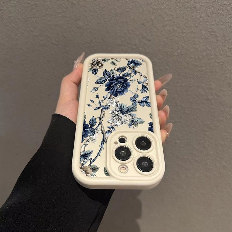 White and Blue Floral Branch Phone Case For Xiaomi Redmi Note 14 13 Pro Plus 5G 12 11 10 Pro 4G Redmi 13 14C 13C 12C Candy Cover