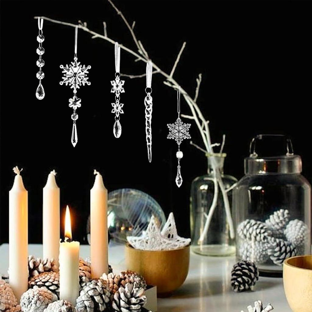 10pcs Crystal Acrylic Christmas Ornaments - Transparent Snowflake Icicle Hanging Ornaments for Christmas Tree