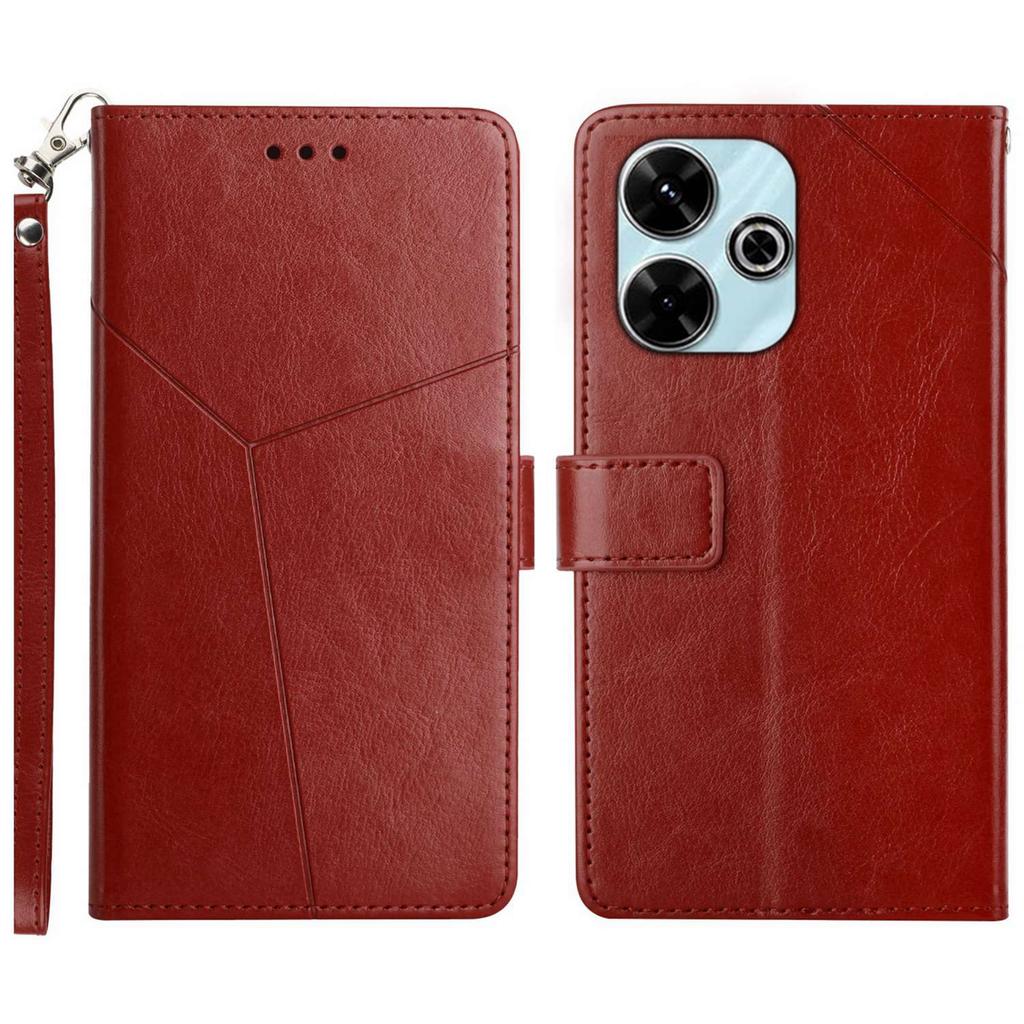 For Xiaomi Redmi 13 5G/13 4G Case with Wrist Strap Y Shaped Lines Imprint Leather Phone Cover
