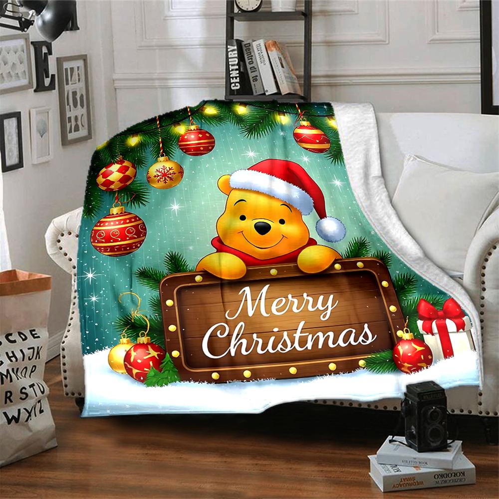 Christmas Winnie Pooh Blanket Soft Throw Blanket For Home Bedroom Bed Sofa Travel Office Solid Christmas Blanket