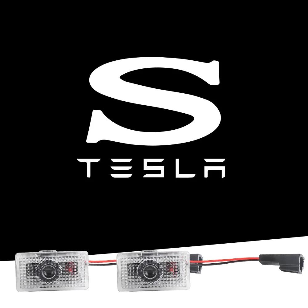 

Car Sticker 2025 Hot 2Pcs Car Door Decoration LED HD Welcome Light Laser Projector Puddle Light Ghost Shadow Lamp For Tesla Mode