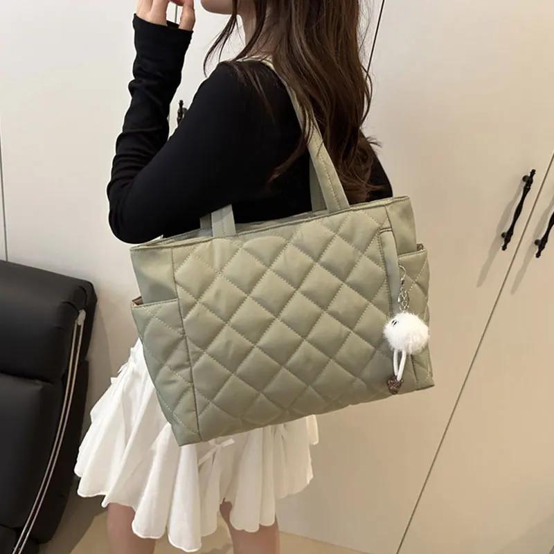 Large Capacity Rectangular Single Shoulder Bag Korean Style Commuter Tote Handbag for Women Lightweight Casual Cotton