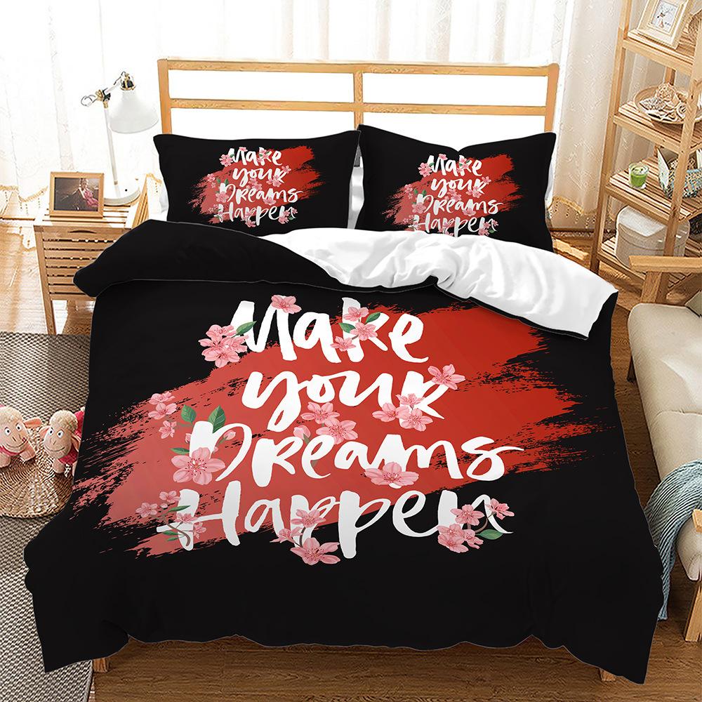 Simple Couple Bohemian Romantic Flower Bed Three-Piece 3D Digital Printing Kit Quilt Cover