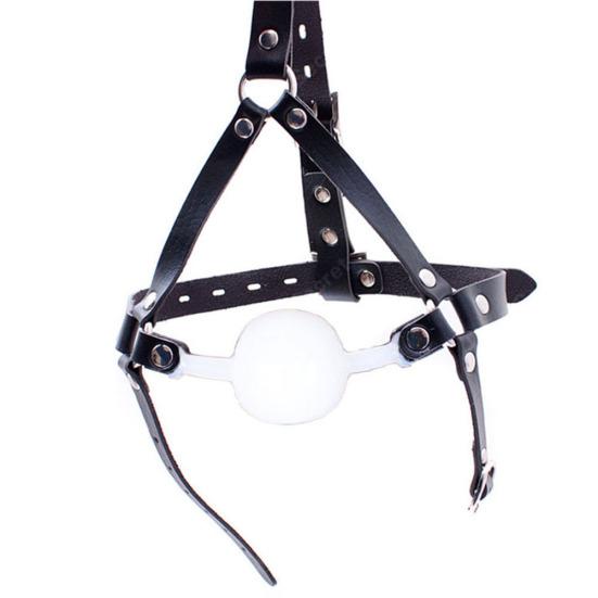48mm Big Ball Gag Faux Leather Head Harness Mask Opened Mouth Adult Sex Toys