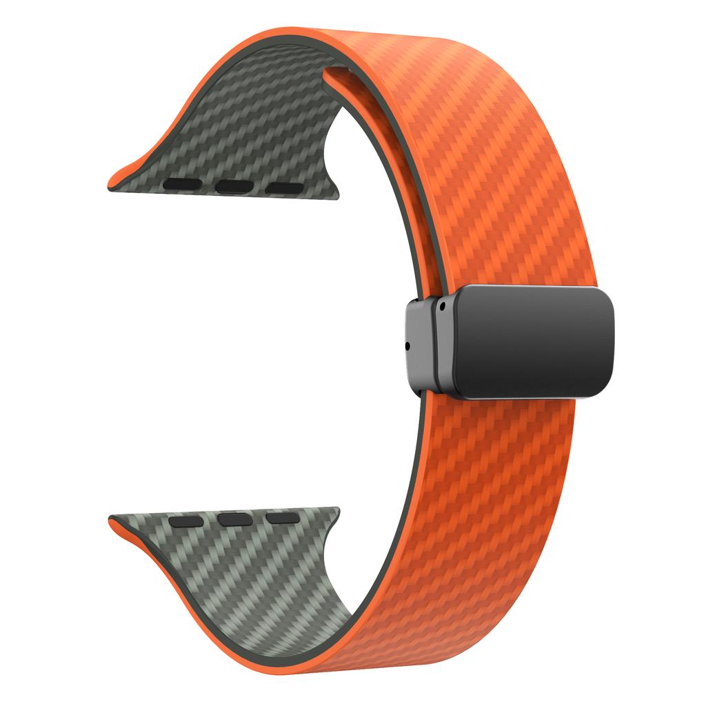 Bracelet en Silicone à Fermoir Magnétique Motif Fibre de Carbone pour Apple Watch Séries 1-9/Se/Ultra, Taille Universelle pour les Modèles 38mm à 49mm