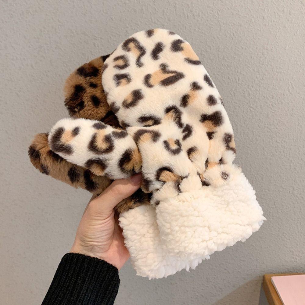 Halter Design Plush Gloves Cow Printed Christmas Mittens Autumn Gloves  Outdoor Activities