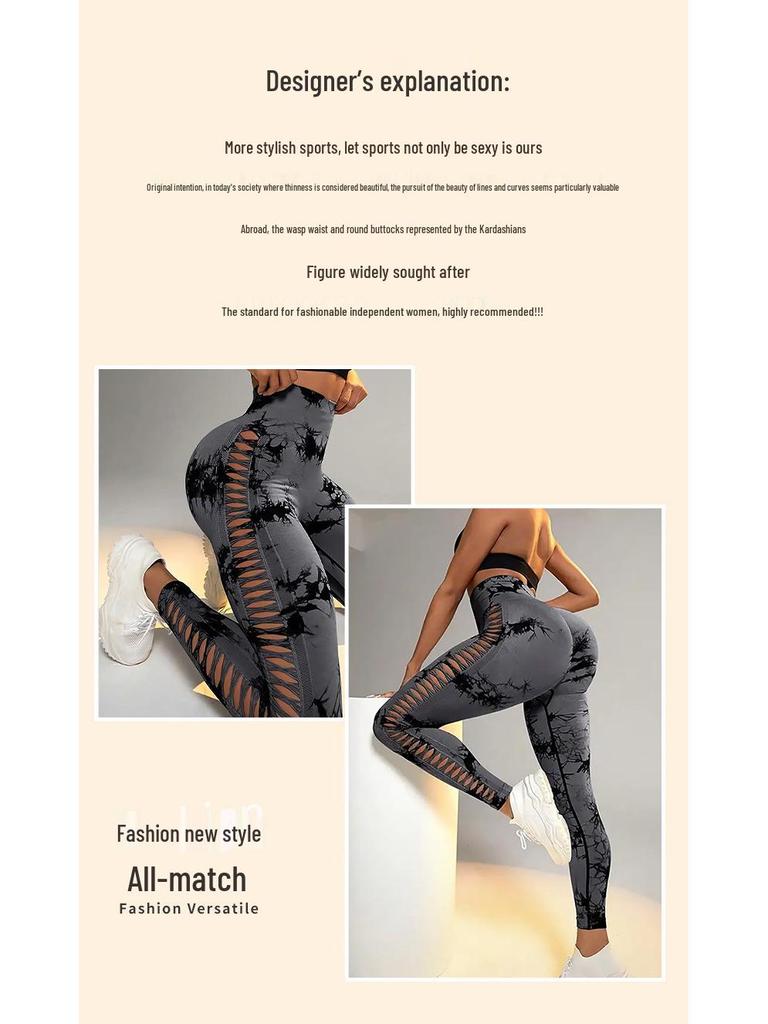 High Waist Hollow Out Yoga Pants – Seamless, Breathable Peach Lift Leggings for Women