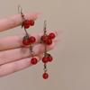 Chinese style unique design red fruit earrings women's long fringed earrings retro New Year's festive earrings