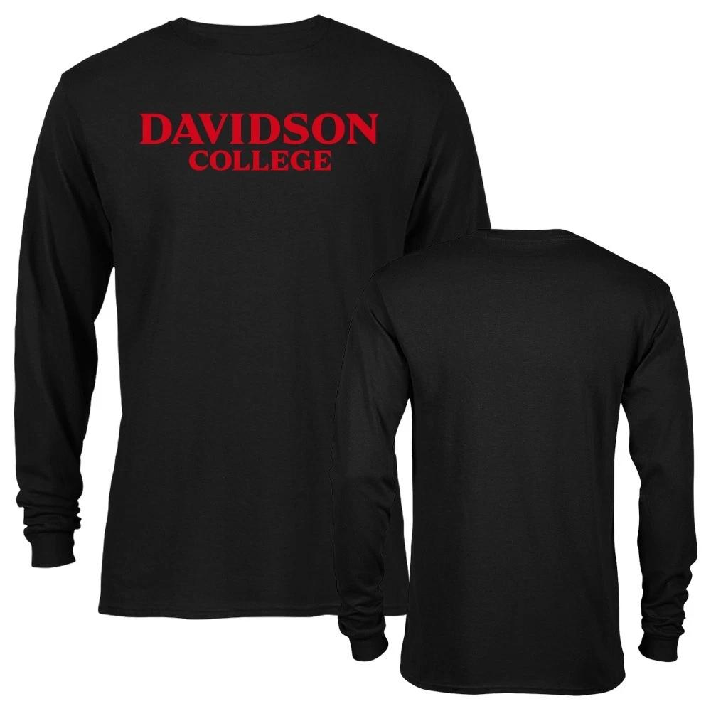 Davidson College Gray Long-sleeved T-shirt with Red Print Commemorating Campus Style