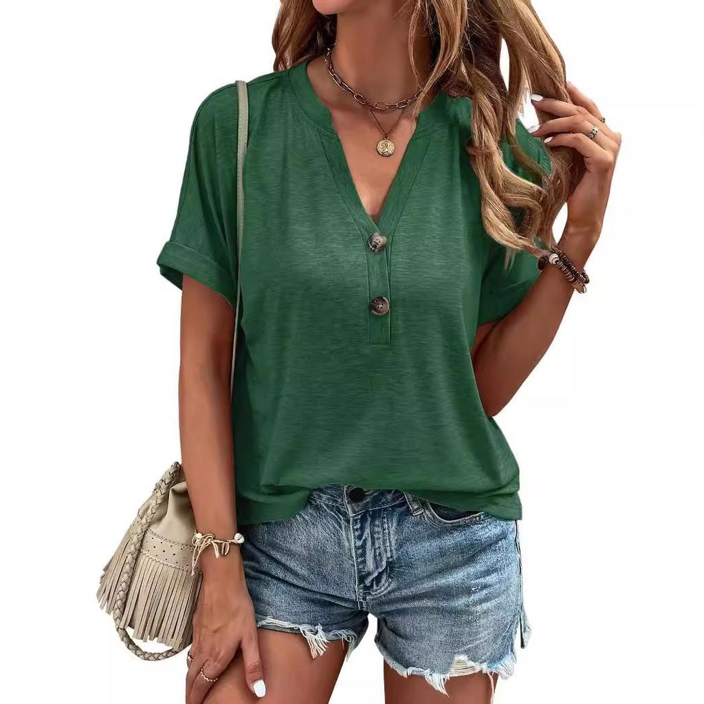 Women's T Shirt Tee Print Button Short Sleeve Daily Weekend Fashion Basic V- Neck Regular Top