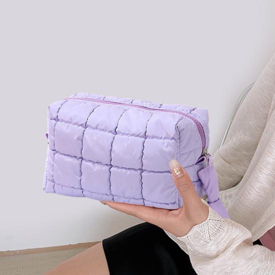 Cotton Makeup Bag Zipper Closure Large Capacity Cosmetic Pouch Cotton Check Lining Small Items Makeup Case