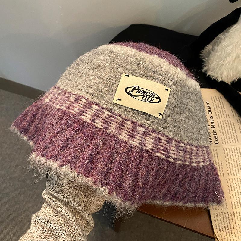 Retro Knitted Wool Bucket Hat Women'S Autumn And Winter Atmosphere Hat Big Head Circumference Shows Small Face Versatile Basin Hat