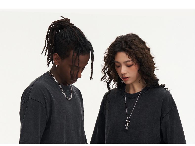 230g Gewaschenes Vintage Europäisches Schweres Übergroßes T-Shirt mit überschnittenen Schultern & Rundhalsausschnitt