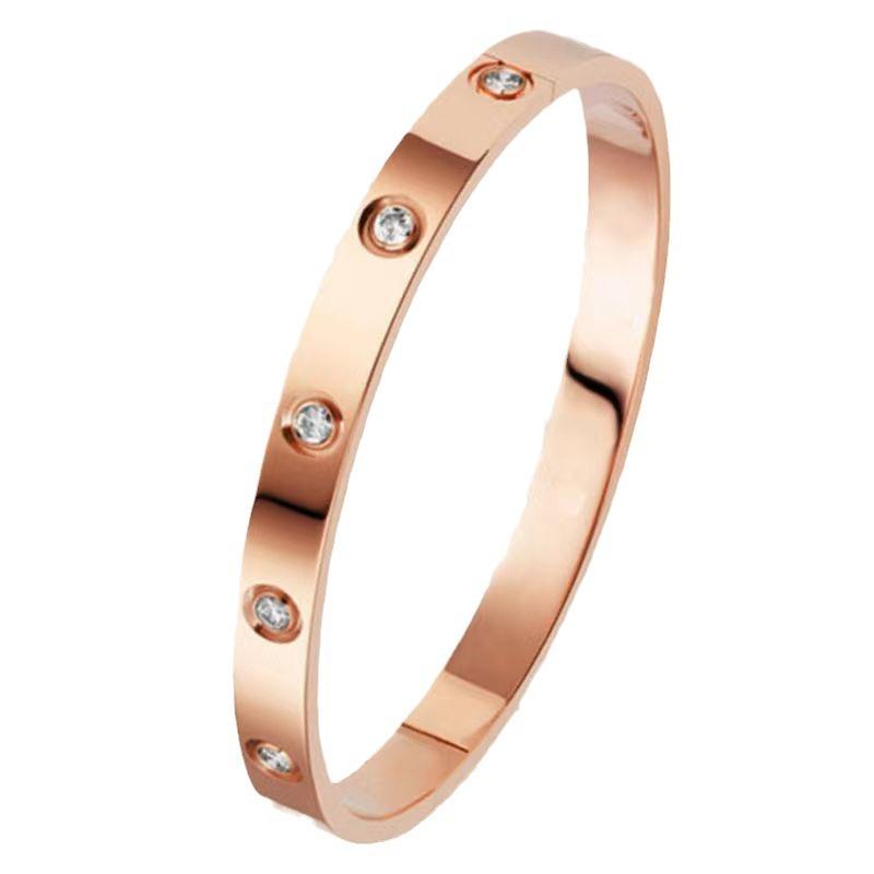 2024 neues Armband aus Titanstahl verliert nicht die Farbe, neues fortschrittliches Gefühl für Damen voller Diamanten und einfacher Explosionen aus Roségold und Goldseife