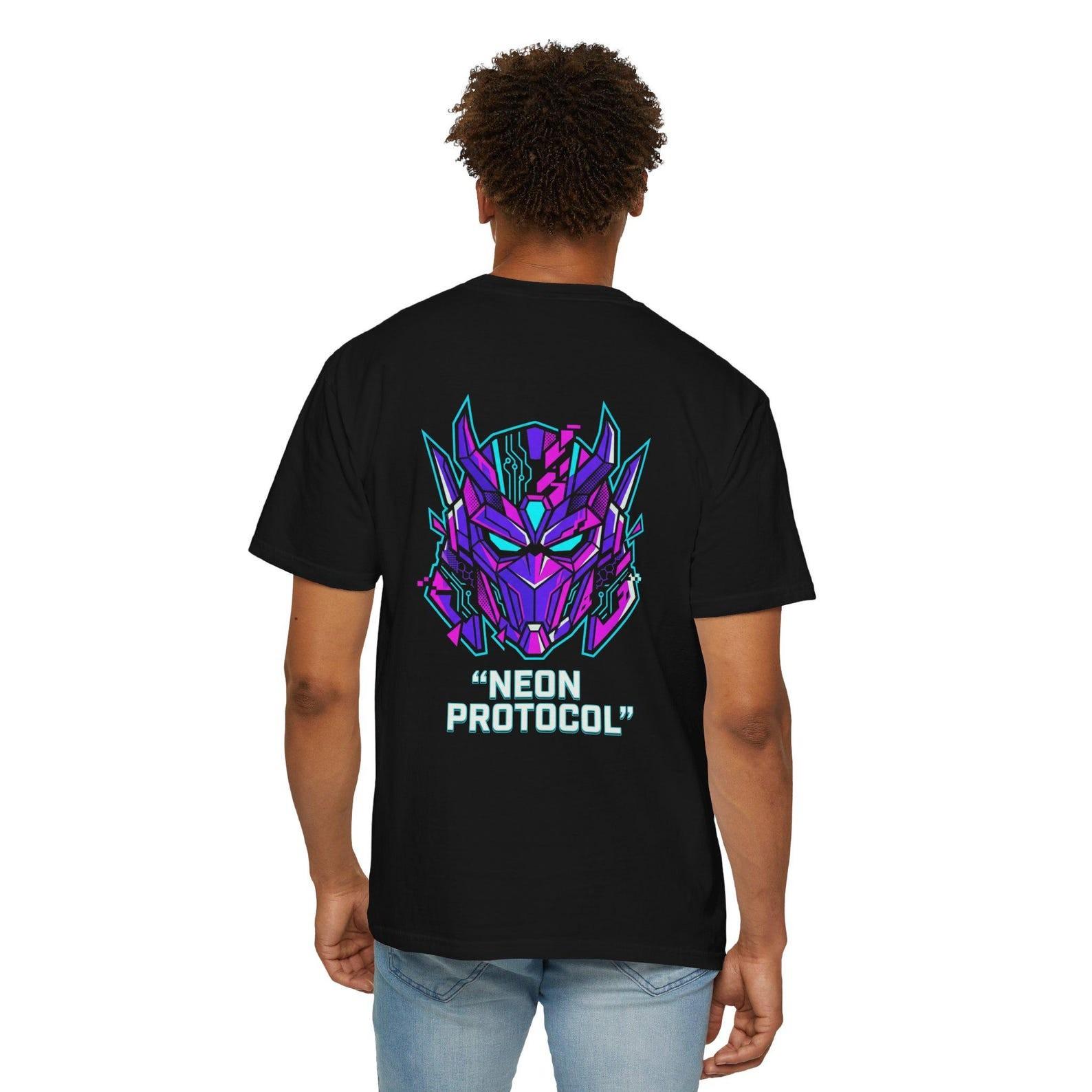 Cyberpunk Robot T Shirt Neon Graphic Tee Anime Techwear Streetwear S разноцветный