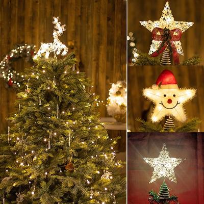 LED Glitter Christmas Tree Topper Sparkle Star with Lights Treetop Xmas Ornament