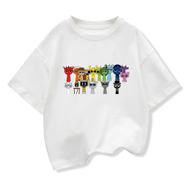 Summer Short Sleeve Tops Cute Sprunki Cartoon Print T Shirt Kids Leisure  T-shirt Baby Girls Tshirt Toddler Boys