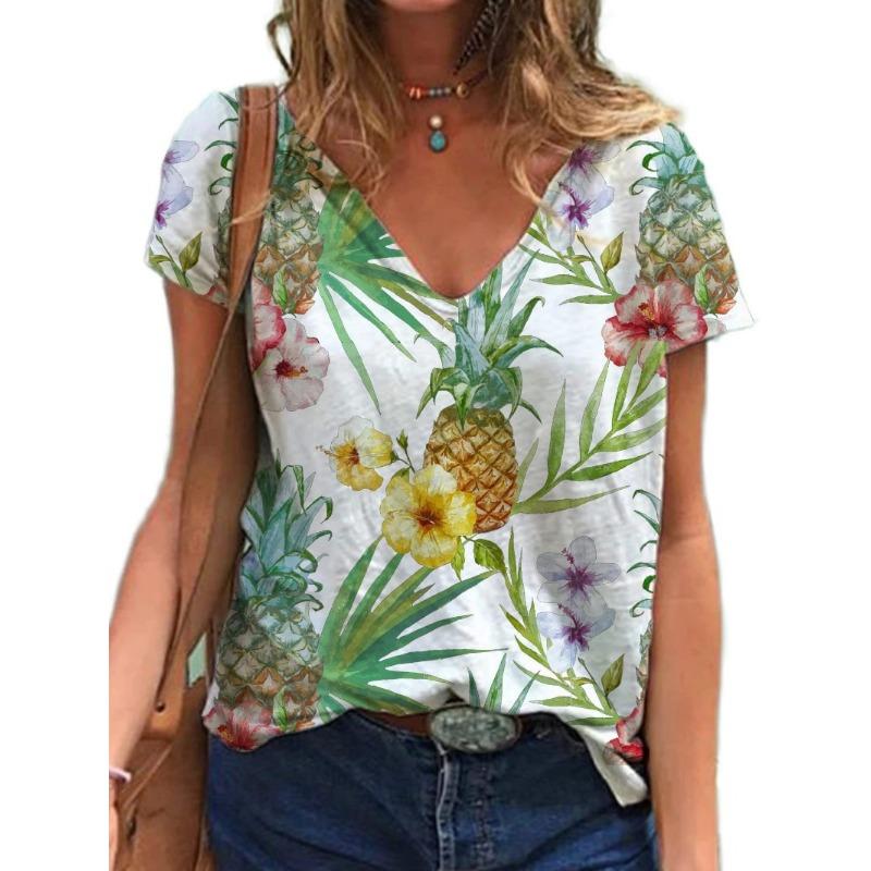Summer V-neck 3D Mother's Day Alphabet Flower Printed Top Fashionable Casual Short Sleeved Women's T-shirts