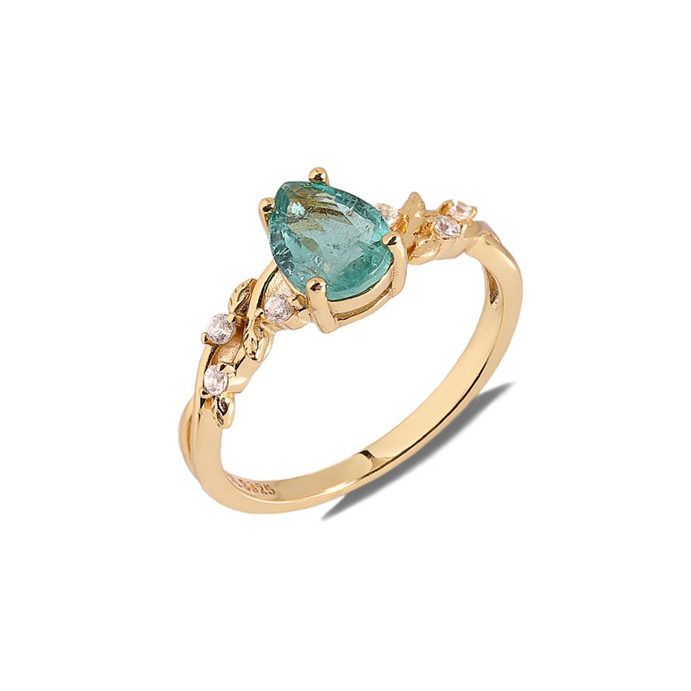 

Женское кольцо из стерлингового серебра 925 пробы 1,43 карата Натуральный грушевидный 6*8 мм Замбийский зеленый изумруд Изящный дизайн в форме листа Изысканное ювелирное изделие для фестивального подарка US RING SIZE:6# зелёный