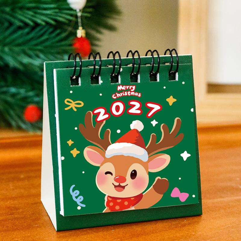 Creative Christmas 2027 Desk Calendar Cartoon Portable Schedule Planner Coil Binding Daily Planner Desktop Decoration