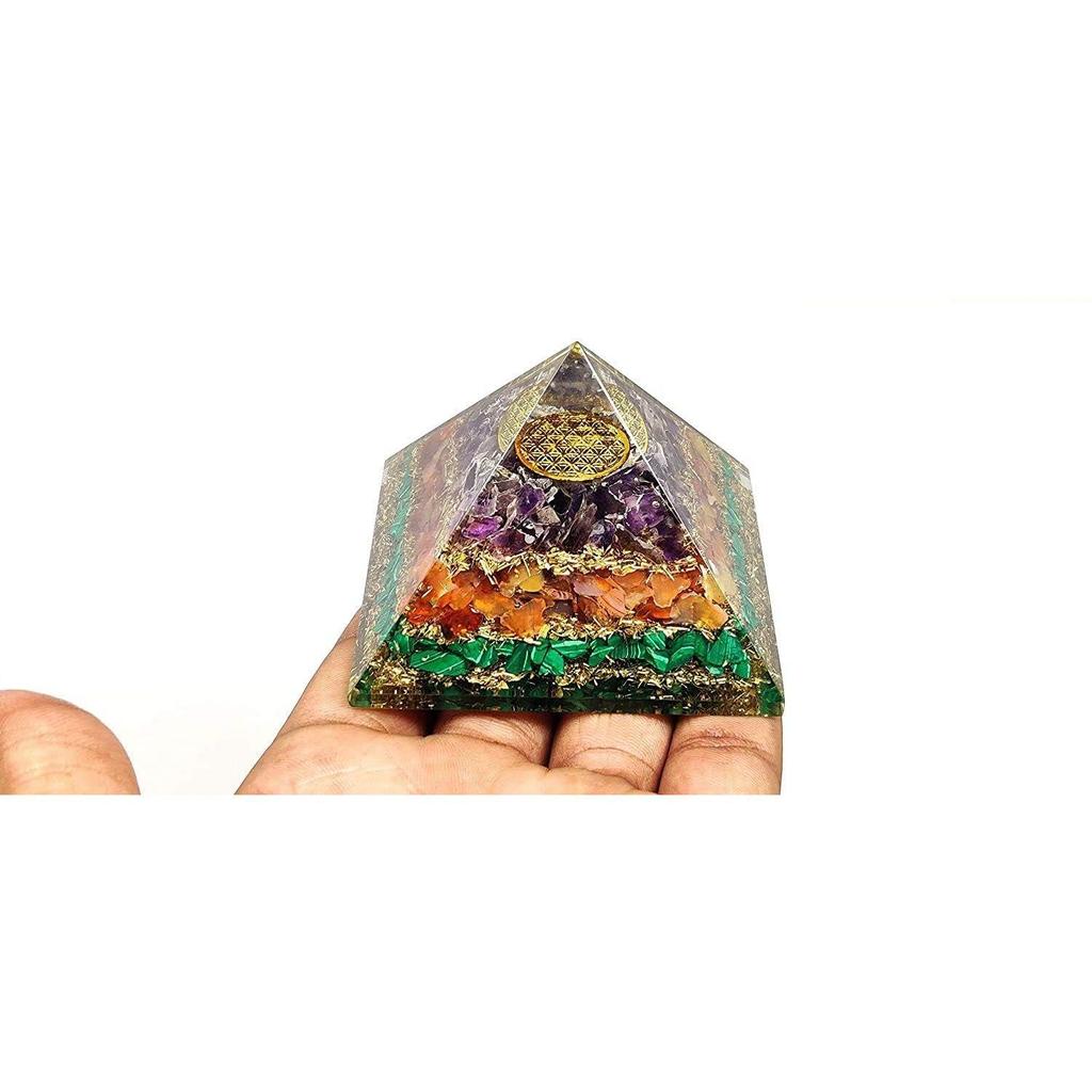 Amethyst, Red Carnelian, Malachite Orgone Pyramid for Meditation, Positive Energy, Healing