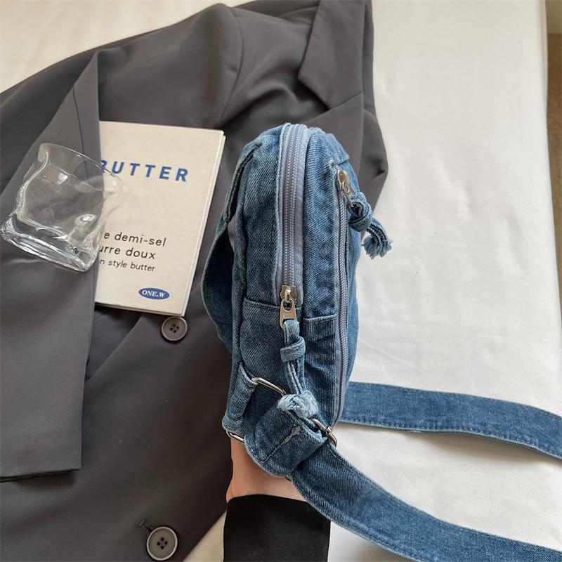 Borsello da Petto in Denim Borsa a Tracolla Multi-Tasca Borsa a Spalla Vintage