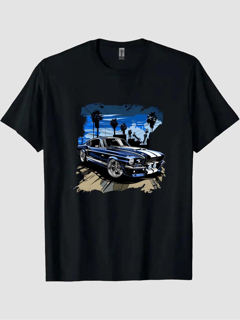 An American Muscle Car Pattern T-Shirt 100% Cotton O-Neck Short Sleeve Summer Casual Mens T-shi