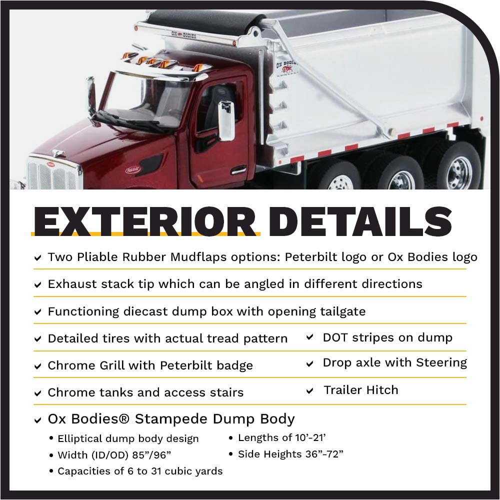 DIECAST MASTERS Peterbilt 567 SF OX Stampede Dump Truck Metallic Red Cab