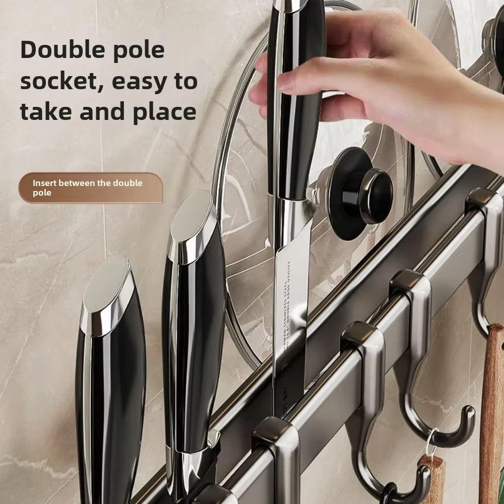 Double Pole Kitchen Organizer Hook Aluminum Spatula Storage Rack Kitchen Utensil Organizer  Home