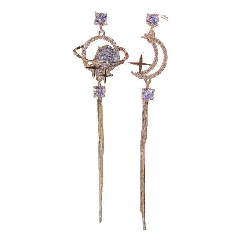 Asymmetrical Star and Moon Earrings - Elegant Luxury Design, High-End Studs with Exquisite, Generous Style