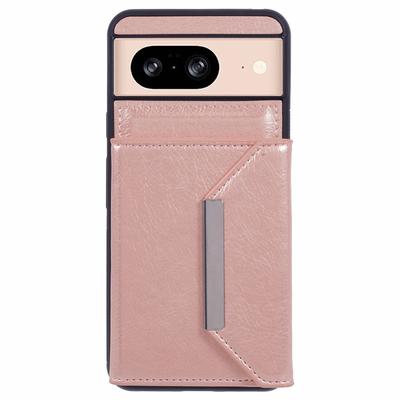 For Google Pixel 8 Case Leather Phone Back Cover with Card Slot Kickstand