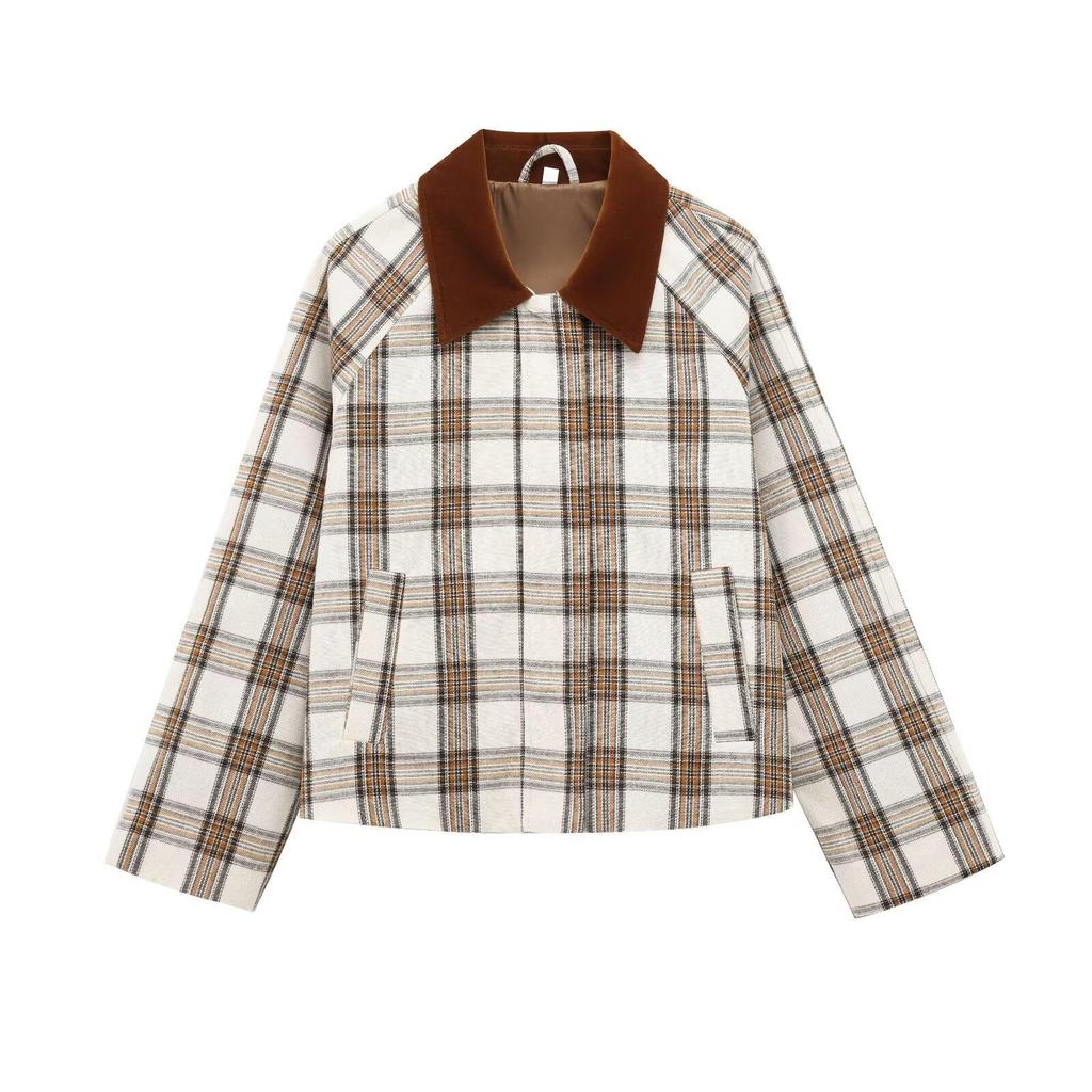 Spring 2025 Women's Versatile Plaid Lapel Short Jacket