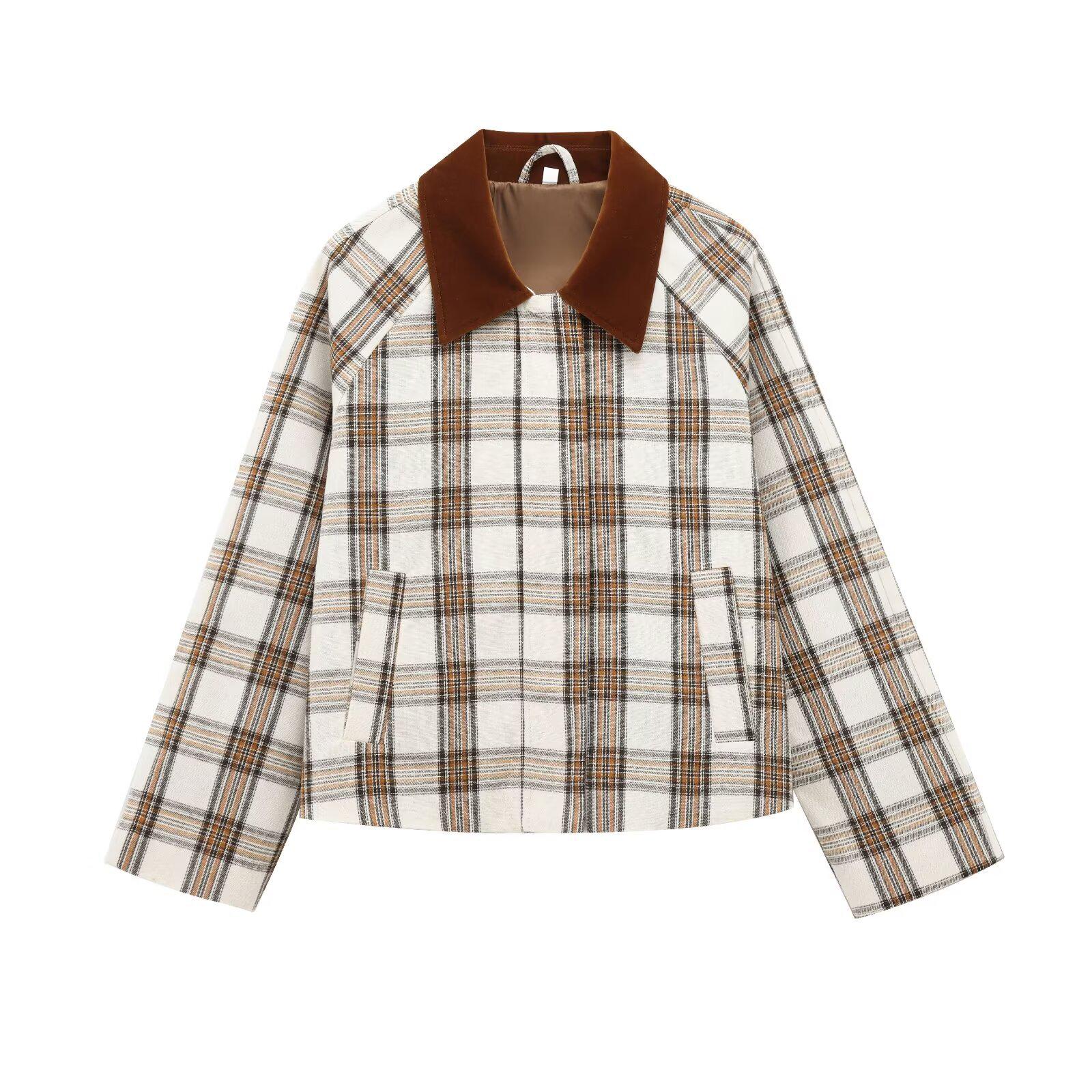 

Spring 2025 Women s Versatile Plaid Lapel Short Jacket Extra Small