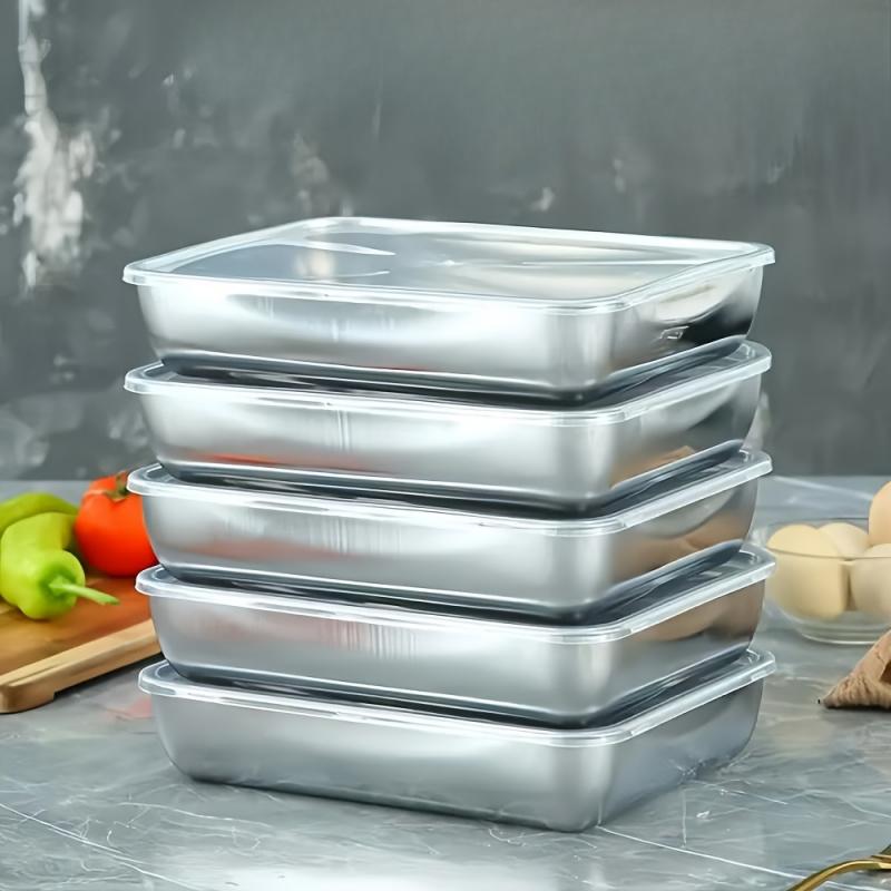 1/2/3 Stück Edelstahl Lebensmittelaufbewahrungsbehälter Stapelbar mit versiegelten Deckeln Kühlschrank Aufbewahrungsbox Grillplatte