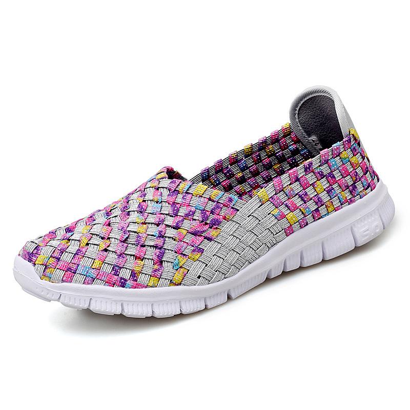 Damen Sneakers Sommer Atmungsaktiv Leichte Slipper Damen Flache Schuhe Damen Loafer Manuell Gewebte Flache Damen Freizeitschuhe