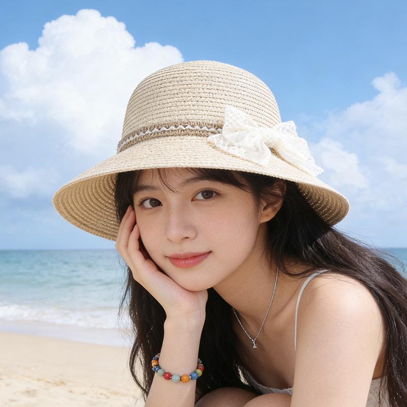 Straw Hat Female Lace Wave Summer Sun Protection Sunshade Seaside Travel Beach Hat