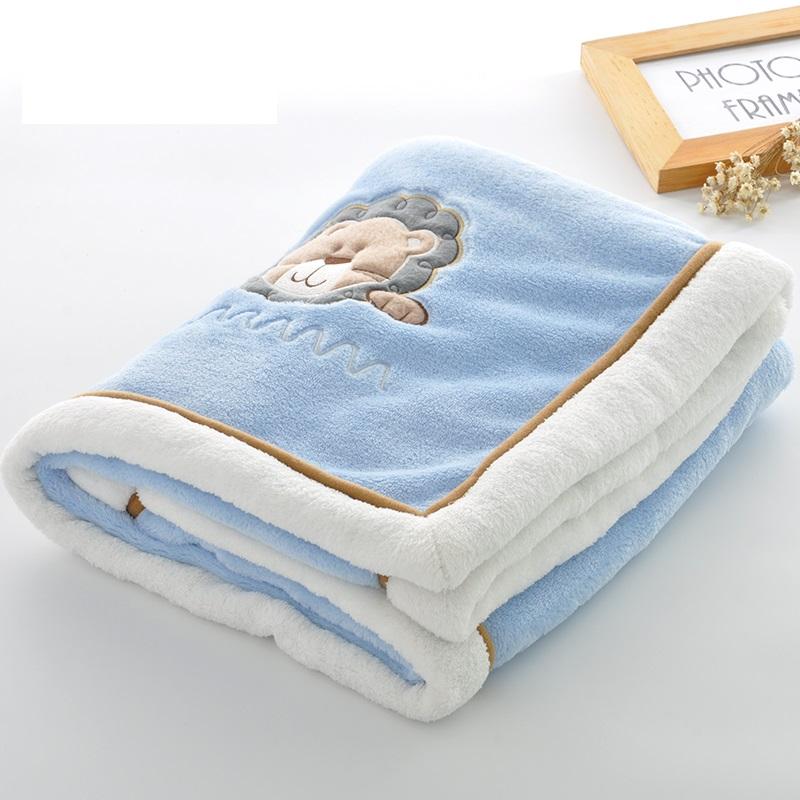 Baby Blankets Newborn Cartoon Embroidery Flannel Baby Blanket Baby Boys Girls Swaddle Wrap Infant Stroller Cover Kids Blanket