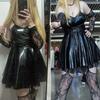Misamisa Cosplay Costume Death Not Women Goth Dress With Stockings Garters Choker Gothic Misa Amane Leather Dress For Halloween