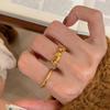 Light Luxury Exquisite Hollow Out Leaf Rings for Women Vintage Palace Style Wire Drawing Yellow Ring High Quality Jewelry