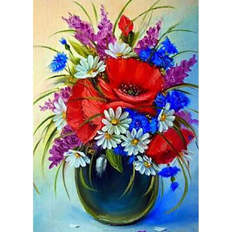 5D DIY pictură cu diamant vază broderie cu diamante flori peisaj punct de cruce burghiu rotund complet decorațiuni pentru casa cadou manual de artă