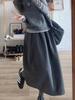 Korean Woolen Deep Gray Women's Skirt - 2025 Autumn/Winter Lazy Hip-Covering Style
