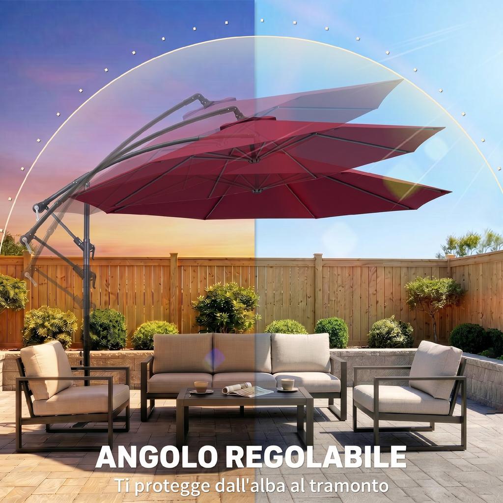 3m Water Resistant Terylene Hanging Parasol Wine Red