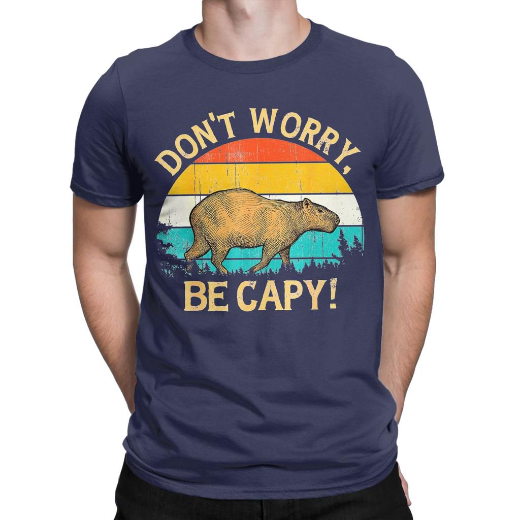 Vintage Capybara Retro Style Dont Worry Be Capy TShirt Unisex Round Neck 100 Cotton T Shirts Short Sleeve Tees Original Clothes