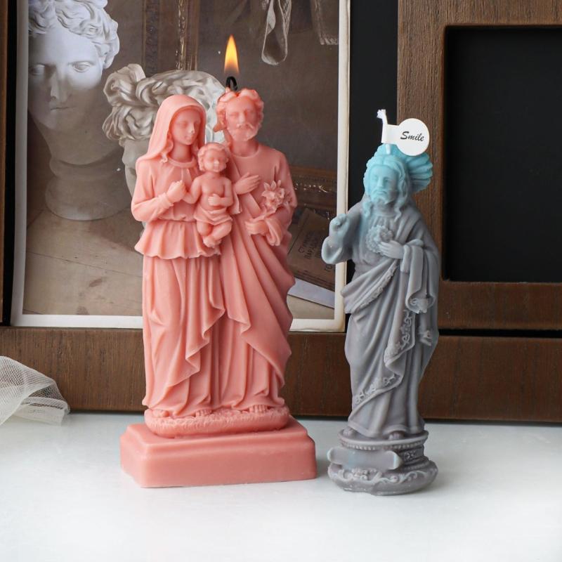 El Yapımı Sabun Alçı Reçine Aromaterapi Mum Silikon Kalıp Masaüstü Dekorasyonları için 3D Jesuses Silikon Mum Kalıbı
