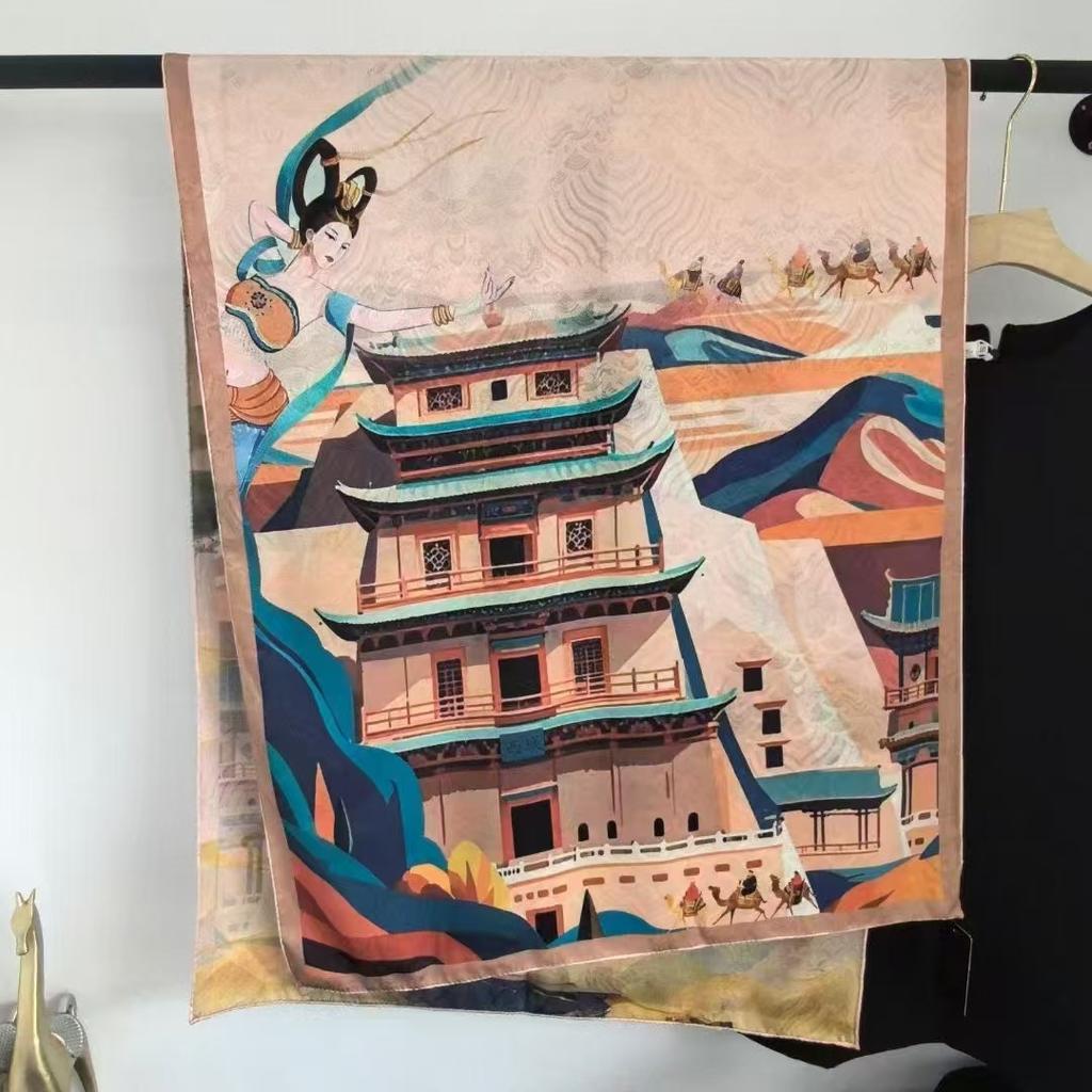 Xiangyun Dunhuang Feitian Flower Dill Cut Flower Thin Popular National Style Jacquard High-End Versatile Silk Scarf 180X70 Shawl